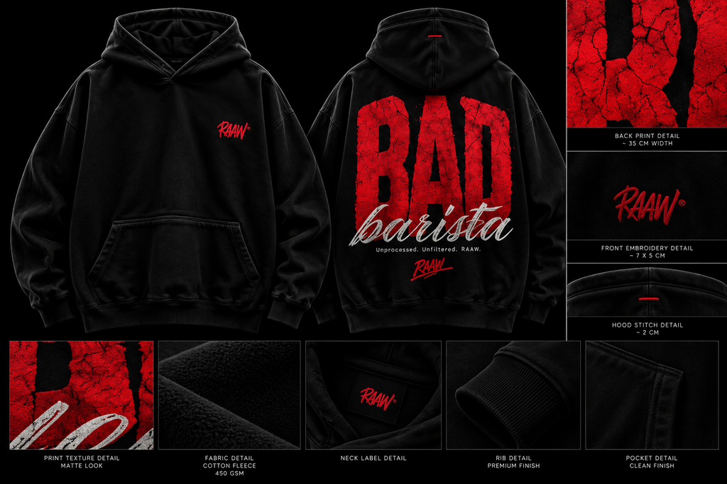 RAAW Bad Barista Hoodie detay